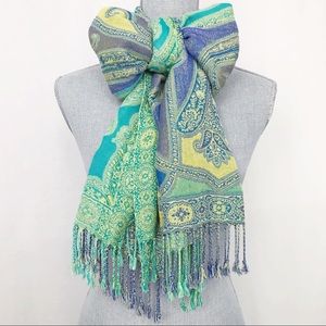 Studio 36 Green Yellow Turquoise Pattern Scarf